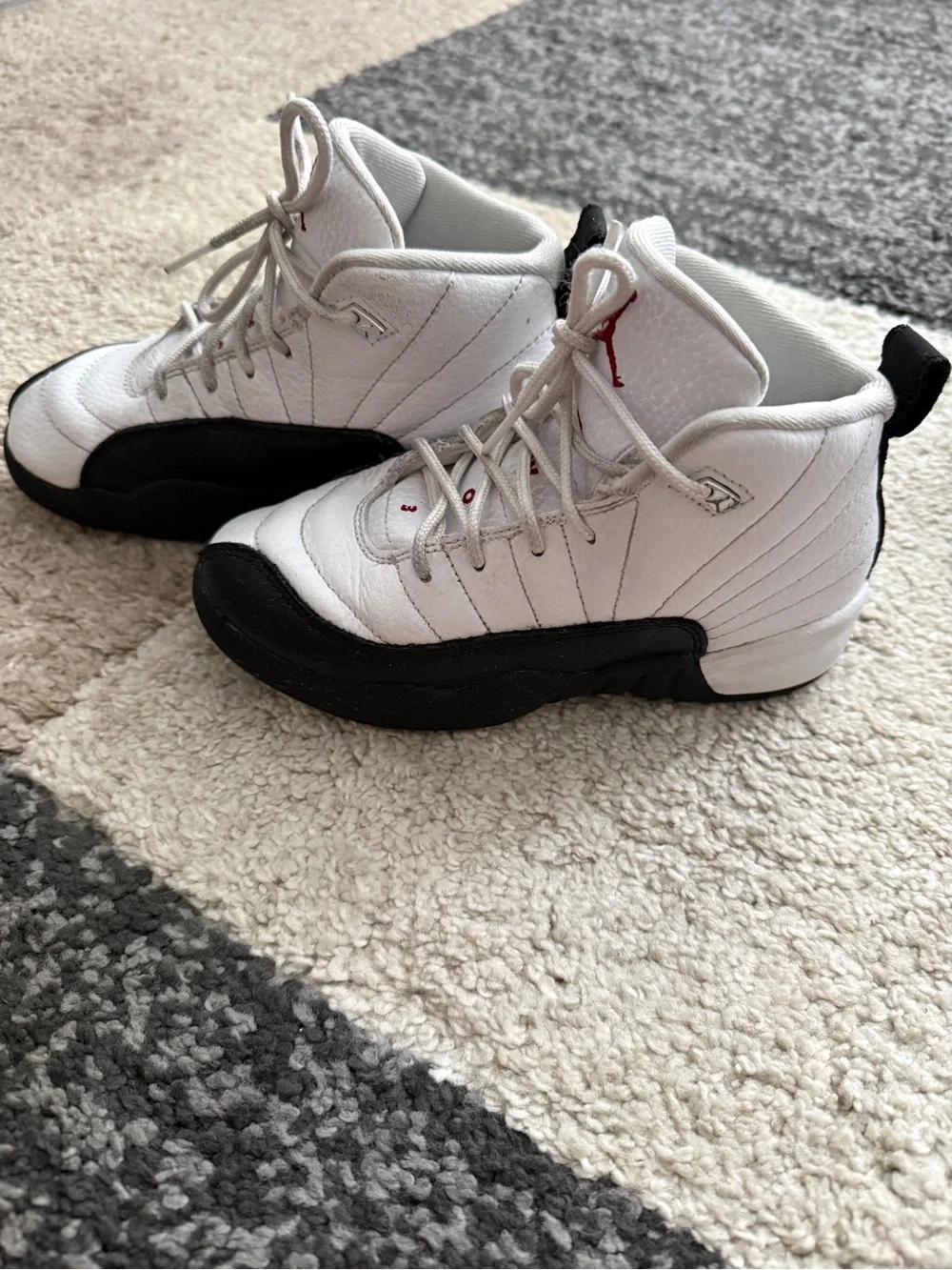 Jordan Retro 12 White and Black High-Top Basketball 13 Sneakers with Red Accents